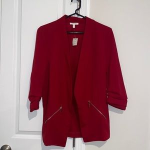 HOT! Red 3/4 scrunch sleeve blazer with silver accents